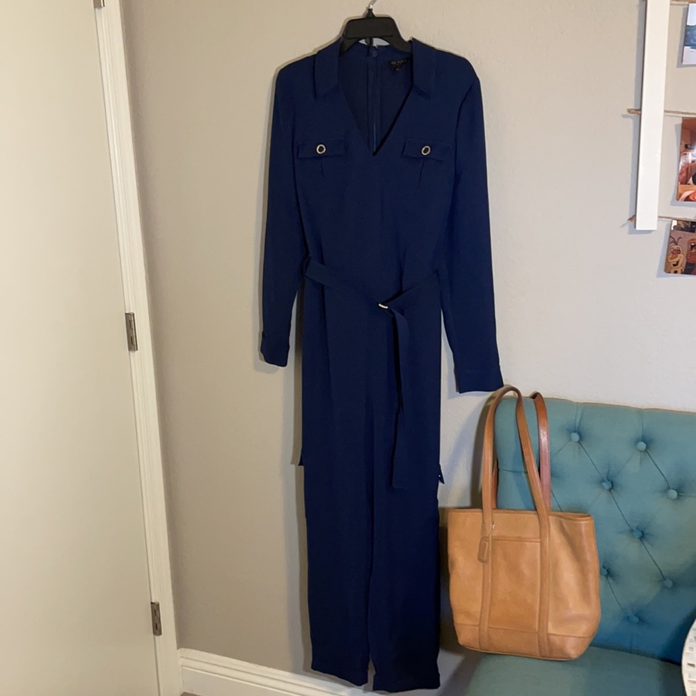 NWT Ted Baker London Flan Belted Long Sleeve Utility Jumpsuit Navy Blue 3 & 5 - Picture 3 of 11